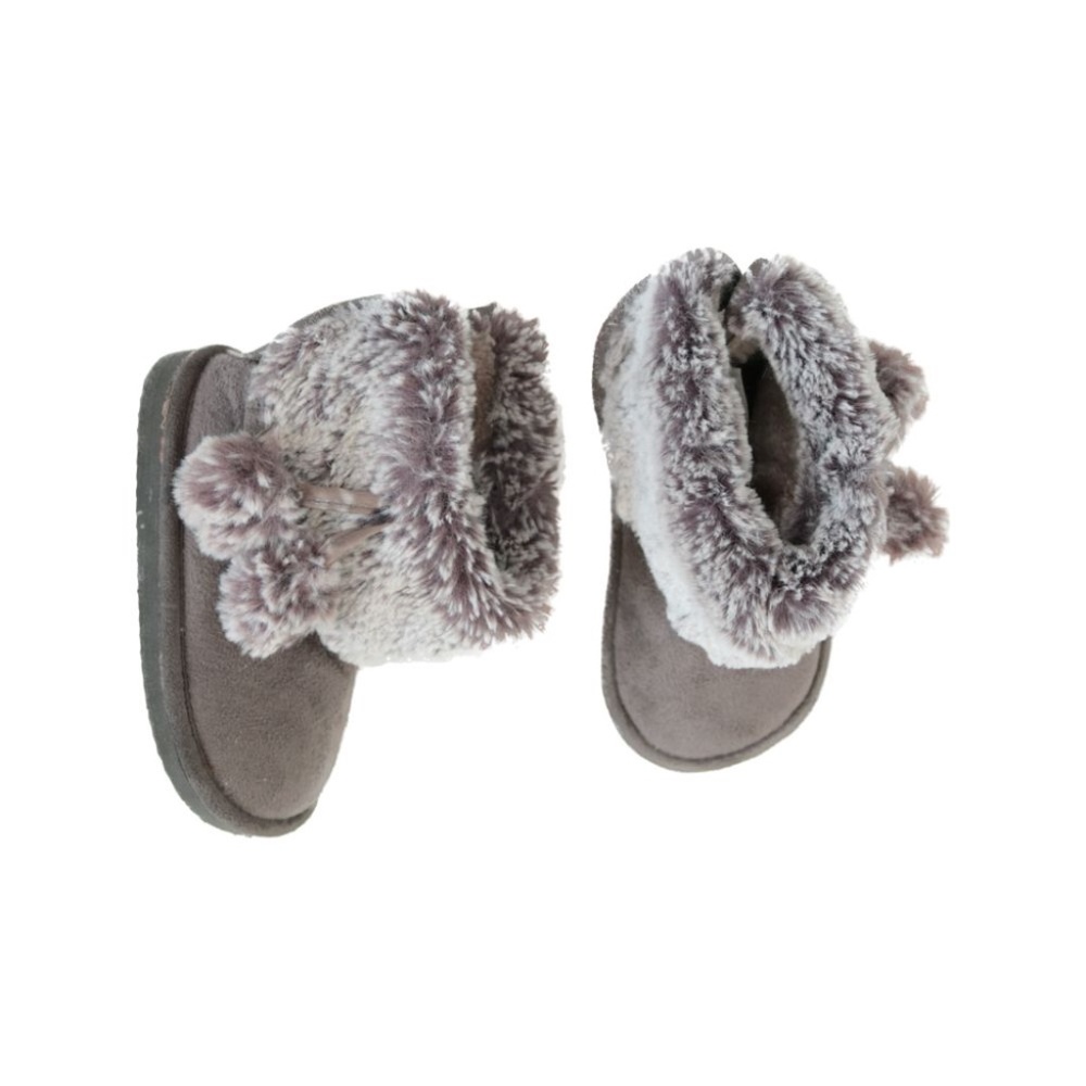 H&M Baby Girl's Grey Cozy Faux Fur Suede Pom Pom Ankle Booties Size 6